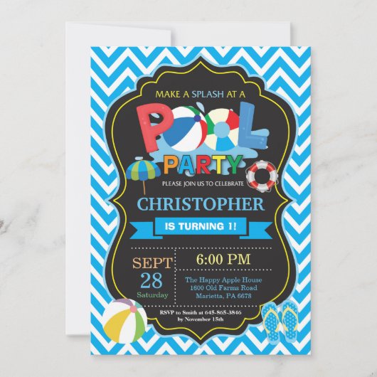 Schwimmbad Party Einladung Sommersplitter Splash B (Vorderseite)