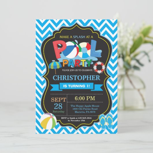 Schwimmbad Party Einladung Sommersplitter Splash B (Stehend Vorderseite)