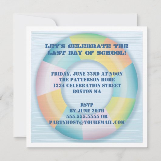 Schwimmbad Party farbenfrohe Fun Float Einladung (Rückseite)