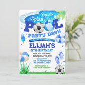 Schwimmbad Party Fußball Geburtstag Einladung (Stehend Vorderseite)