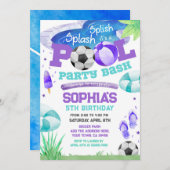 Schwimmbad Party Fußball Geburtstag Einladung (Vorne/Hinten)