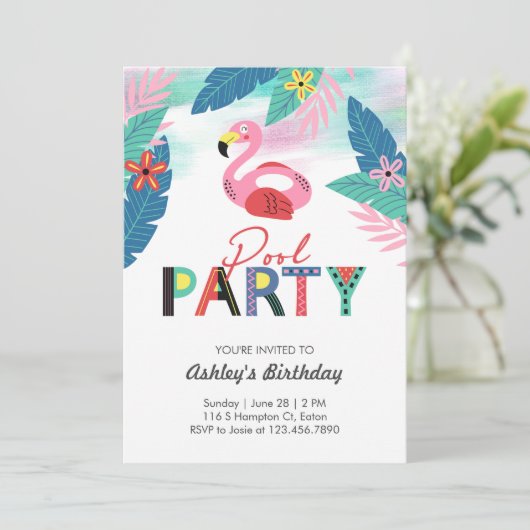 Schwimmbad Party Geburtstag Einladung (Stehend Vorderseite)