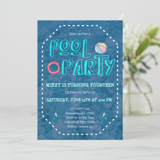 Schwimmbad Party Geburtstag Einladung (Stehend Vorderseite)