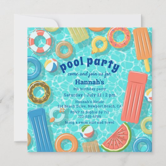 Schwimmbad Party Geburtstag Einladung (Vorderseite)