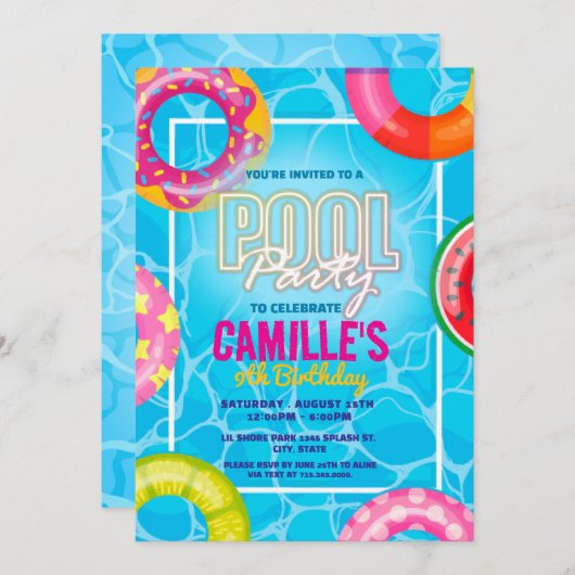 Schwimmbad Party Geburtstag Einladung (Vorne/Hinten)