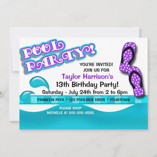 Schwimmbad Party Geburtstag Einladung (Vorderseite)