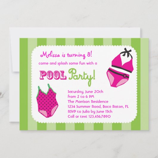 Schwimmbad Party Geburtstag Einladung (Vorderseite)