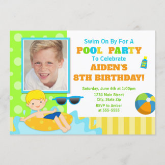 Schwimmbad Party Geburtstag Einladung Blonde Boy