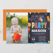 Schwimmbad Party Geburtstag Einladung mit Foto (Vorne/Hinten)