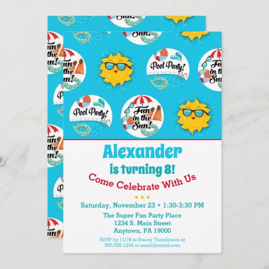 Schwimmbad Party Geburtstag Einladung Schwimmbad S (Vorne/Hinten)