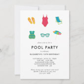 Schwimmbad Party Geburtstag Minimal Einfach Farbli Einladung (Vorderseite)