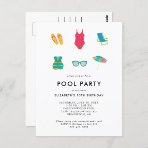 Schwimmbad Party Geburtstag Minimal Einfach Farbli Postkarte