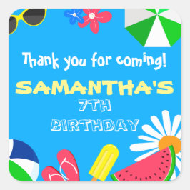 Schwimmbad Party Geburtstag Sommer Beach Badeschil Quadratischer Aufkleber