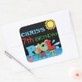 Schwimmbad Party Geburtstagsaufkleber Quadratischer Aufkleber (Umschlag)