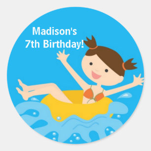 Schwimmbad Party Geburtstagsaufkleber Runder Aufkleber