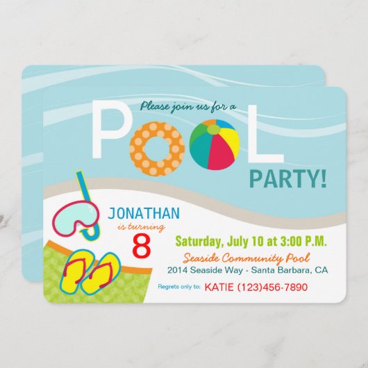 Schwimmbad Party Geburtstagseinladungskarte Einladung (Vorne/Hinten)