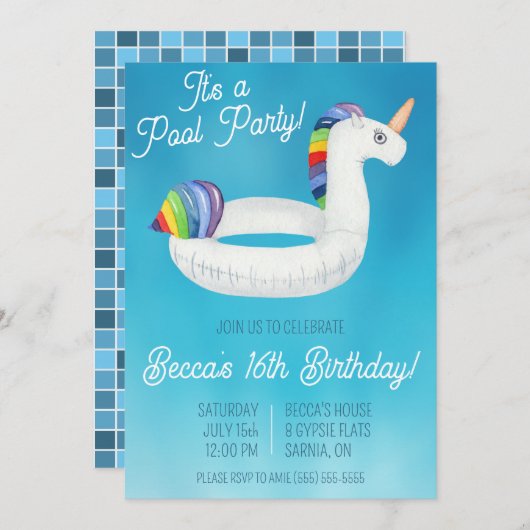Schwimmbad Party Geburtstagsparty Einladung (Vorne/Hinten)