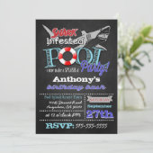 Schwimmbad Party Hai Geburtstagseinladungen Einladung (Stehend Vorderseite)