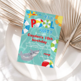 Schwimmbad Party Hai Schwimmbad Sommerjunge Geburt Einladung