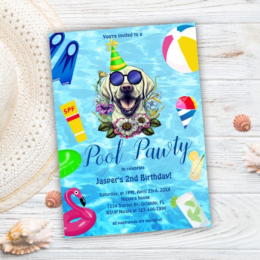 Schwimmbad Party Hund Geburtstag Einladung