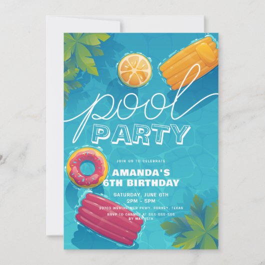 Schwimmbad Party jedes Jahr Moderne tropische Gebu Einladung (Vorderseite)