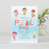 Schwimmbad Party Kindergeburtstag Einladung (Stehend Vorderseite)