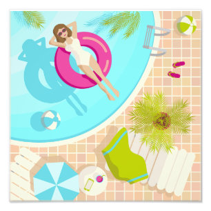 Schwimmbad Party Mädchen in Bikini Sommerstrand Fotodruck