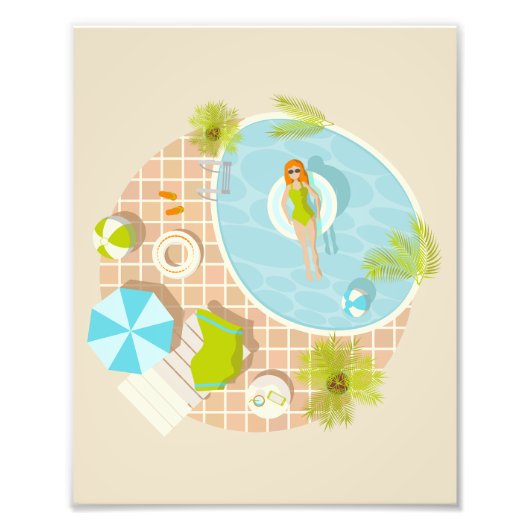 Schwimmbad Party Mädchen in Bikini Sommerstrand Fotodruck (Vorne)