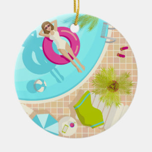 Schwimmbad Party Mädchen in Bikini Sommerstrand Keramik Ornament