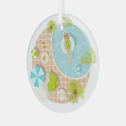 Schwimmbad Party Mädchen in Bikini Sommerstrand Ornament Aus Glas (Vorderseite links)