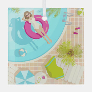 Schwimmbad Party Mädchen in Bikini Sommerstrand Ornament Aus Glas
