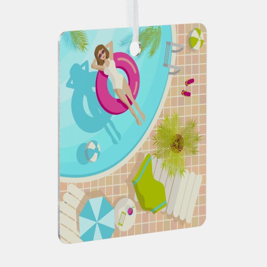 Schwimmbad Party Mädchen in Bikini Sommerstrand Ornament Aus Metall (Vorderseite Rechts)