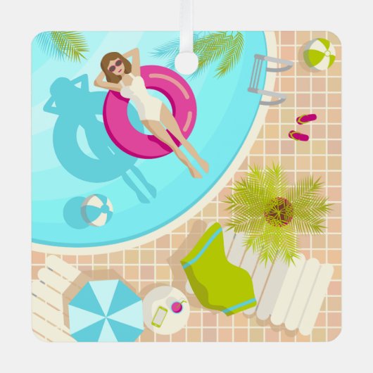 Schwimmbad Party Mädchen in Bikini Sommerstrand Ornament Aus Metall (Vorderseite)