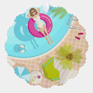 Schwimmbad Party Mädchen in Bikini Sommerstrand Ornament Karte