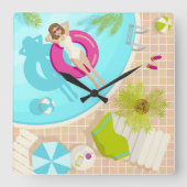 Schwimmbad Party Mädchen in Bikini Sommerstrand Quadratische Wanduhr (Vorderseite)