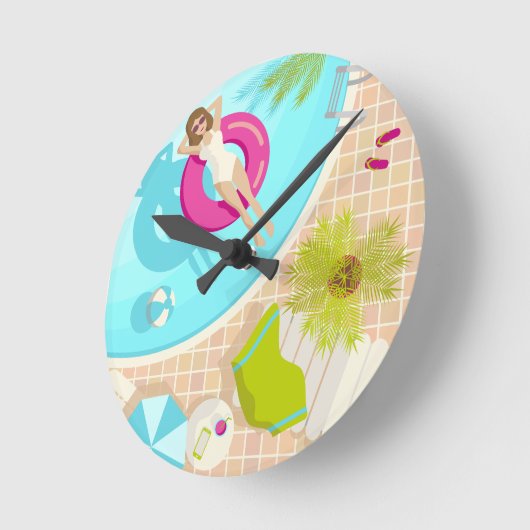 Schwimmbad Party Mädchen in Bikini Sommerstrand Runde Wanduhr (Winkel)