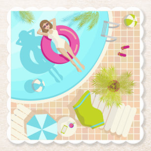 Schwimmbad Party Mädchen in Bikini Sommerstrand Untersetzer