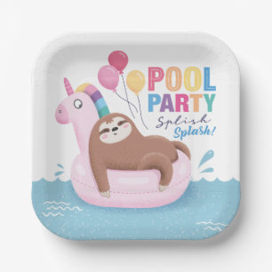 Schwimmbad Party Niedlich Sloth Sommer Geburtstags Pappteller