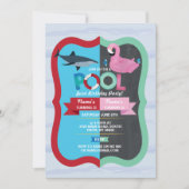 Schwimmbad Party Shark Flamingo Joint Junge Mädche Einladung (Vorderseite)