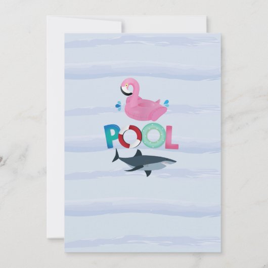Schwimmbad Party Shark Flamingo Joint Junge Mädche Einladung (Rückseite)