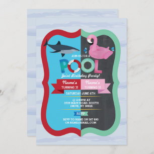 Schwimmbad Party Shark Flamingo Joint Junge Mädche Einladung