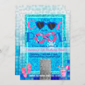 Schwimmbad Party, Sommer, Cool am Glitzer des Pool Einladung (Vorne/Hinten)