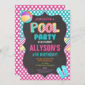 Schwimmbad Party Sommer Geburtstagsfeier Mädchen Einladung (Vorne/Hinten)