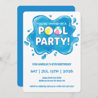 Schwimmbad Party Splash Geburtstag Einladung