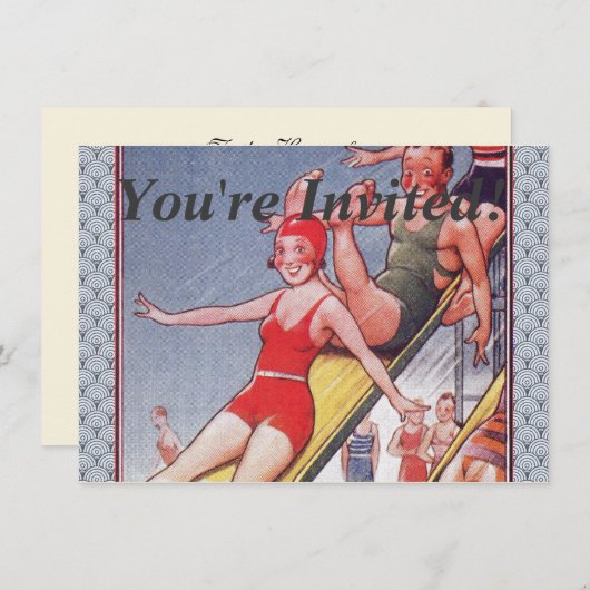 Schwimmbad Party Vintag Schwimmbad Sommer Einladung (Vorne/Hinten)