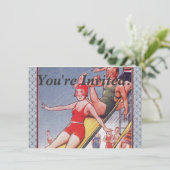 Schwimmbad Party Vintag Schwimmbad Sommer Einladung (Stehend Vorderseite)