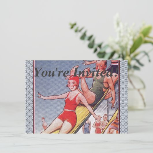 Schwimmbad Party Vintag Schwimmbad Sommer Einladung (Stehend Vorderseite)
