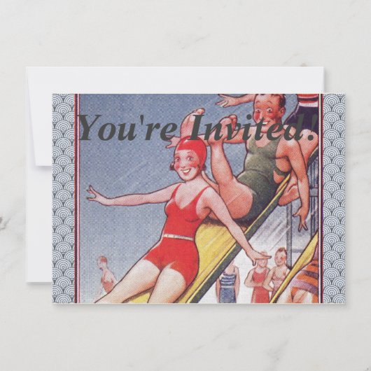 Schwimmbad Party Vintag Schwimmbad Sommer Einladung (Vorderseite)