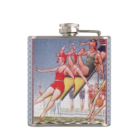 Schwimmbad Party Vintag Schwimmbad Sommer Flachmann (Rückseite)