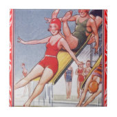 Schwimmbad Party Vintag Schwimmbad Sommer Fliese (Vorderseite)